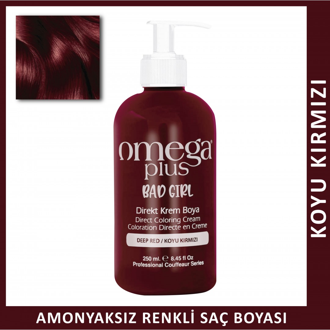 Omega Plus Bad Girl KOYU KIRMIZI Amonyaksız Renkli Saç Boyası 250ML